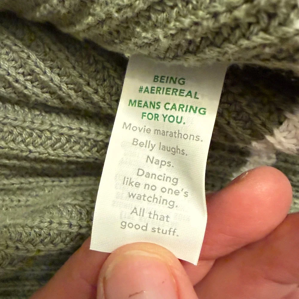 Aerie Olive Green Striped Cropped Sweater Size Medium - Picture 3 of 6